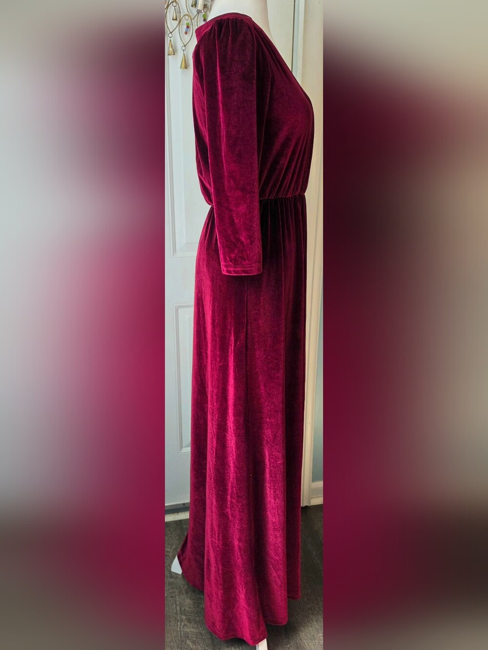 Baltic Born Sophia Velvet Faux Wrap Maxi Dress In Red Wine Women's S 3/4 Sleeve - Picture 5 of 13
